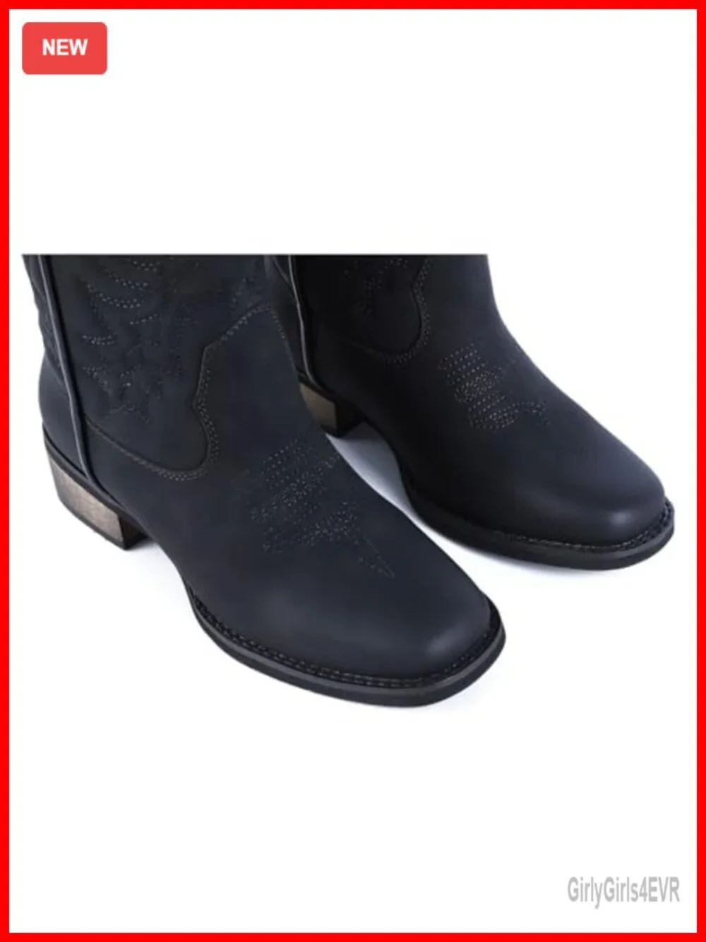 Cowgirl Western Boots Square Toe Wide Calf Low Heel Mid Calf Booties Faux